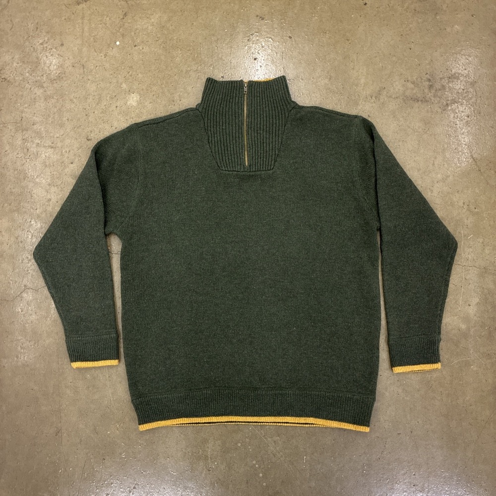 Aran Sweater Market - Men's XXL - 100% Wool Sweater Green 1/4 Zip